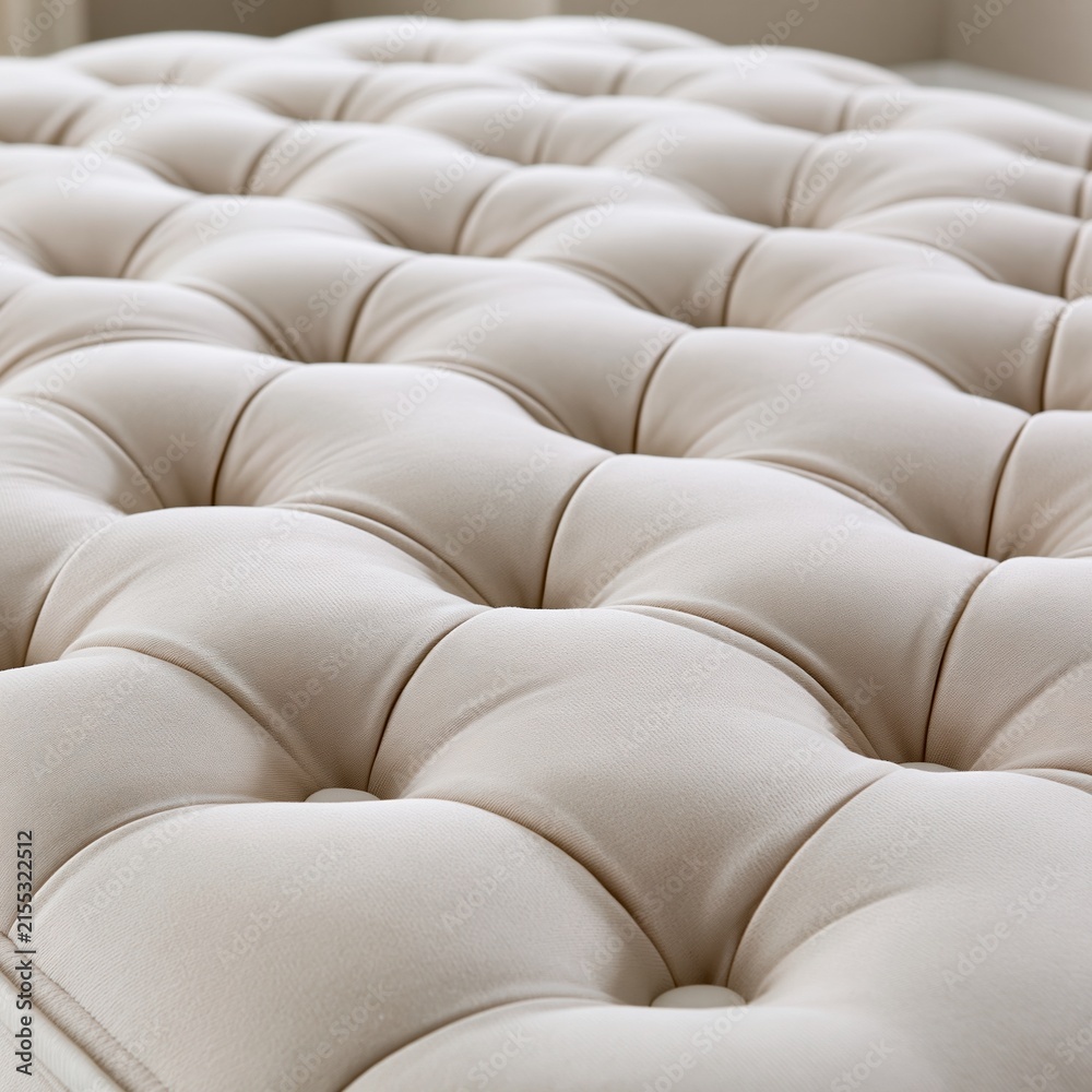 Obraz premium Close-up of a luxurious cream tufted upholstered furniture surface, emphasizing texture and detail