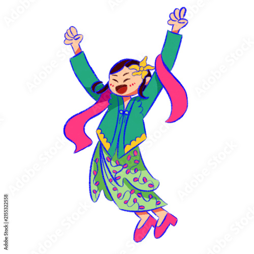 Obraz na płótnie Adorable Character Design: Indonesian Girl in Vibrant Traditional Kebaya