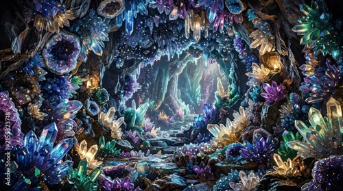 Enchanted crystal cave landscape