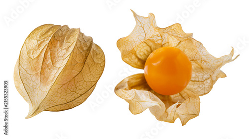 Cuadro en lienzo Golden cape gooseberry with dried husk, isolated on transparent background