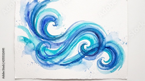 Abstract watercolor waves in blue and turquoise symbolizing fluidity, motion, and serene artistic energy.