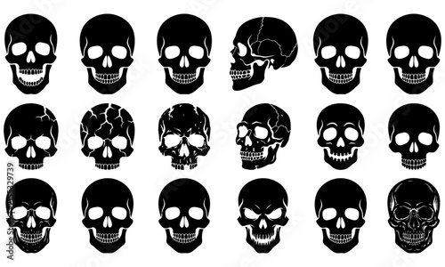 Set of stylized skull icons with different expressions