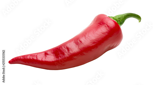 Fotografie Bright red chili pepper with green stem, isolated on transparent background