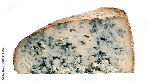 Obraz na płótnie Wedge of blue cheese with visible mold veins, isolated on transparent background