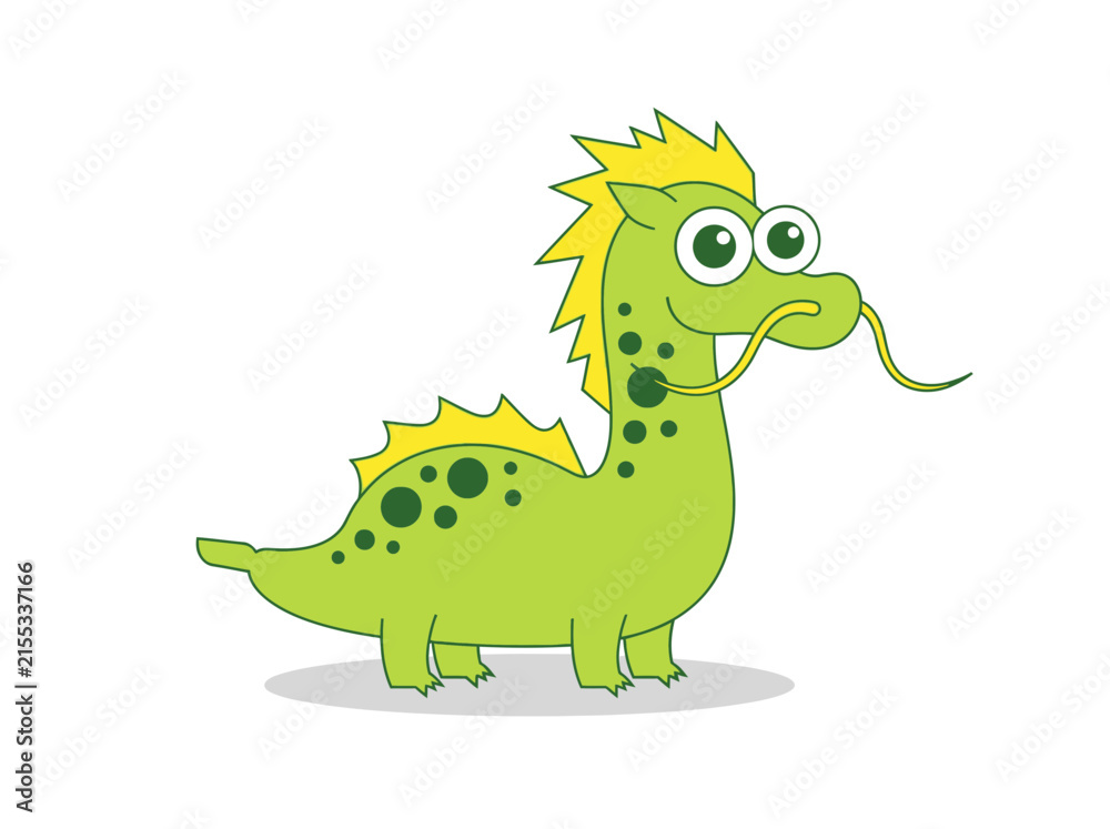 Fototapeta premium Cute Green Cartoon Dragon Vector Illustration - Friendly Mythical Creature Character for Kids and Nursery Design