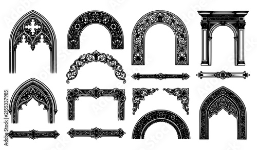 Elegant vintage arch frames borders and classical decorative vector collection