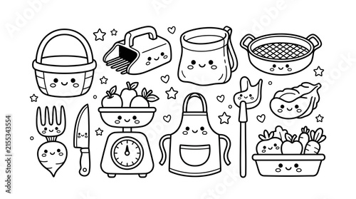Cute kitchen and harvest doodle icons.