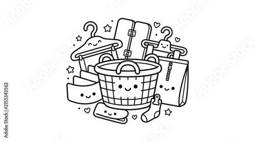 Cute laundry basket and clothes doodle.