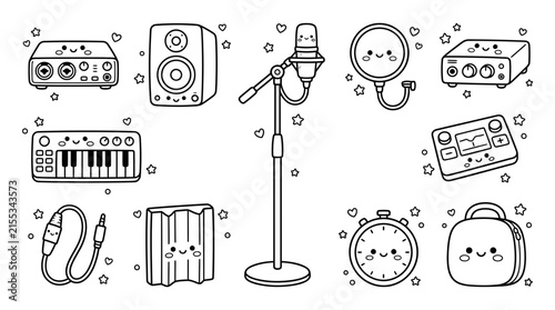 Cute microphone and studio gear collection.