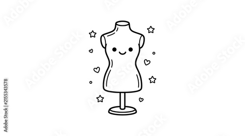 Cute mannequin dress form character line art.