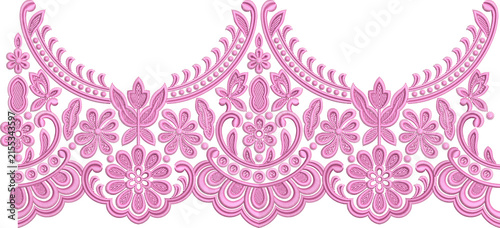 Pink Ornamental Lace Embroidery Border Pattern for Fashion and Textile
