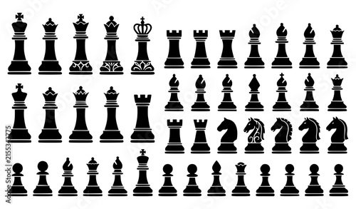 фотографія Classic black chess pieces vector collection with king queen rook bishop knight