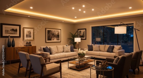 Modern luxurious living room with cozy and elegant decor