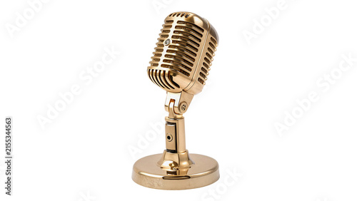 Foto Vintage golden microphone trophy award isolated on a white background music equi