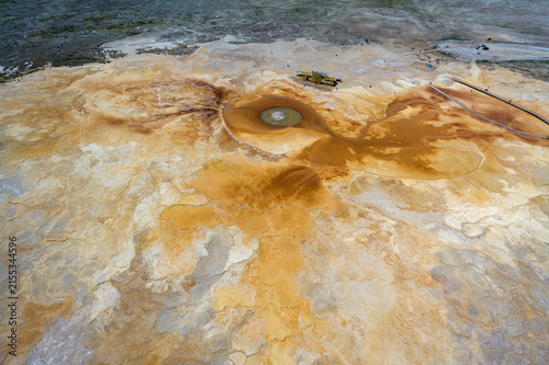 Fotografie Aerial View of Aikeng Spring Eye of the Devil in Mangya, Qinghai: Geothermal S
