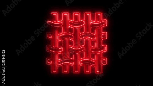 Glowing red neon woven grid pattern abstract background, pulsing geometric light lines, modern digital texture for motion and visual effects