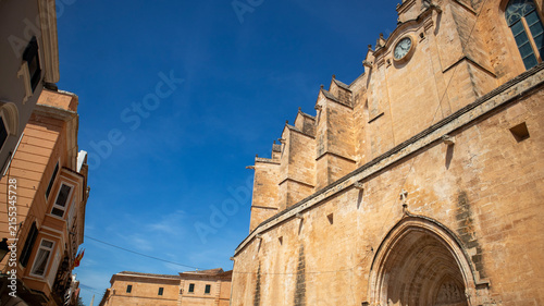 Historic Stone Archway and Cathedral in Old Town Square, Ciutadella,Menorca,Spain