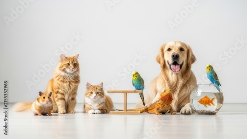 Diverse Group of Domestic Pets Together