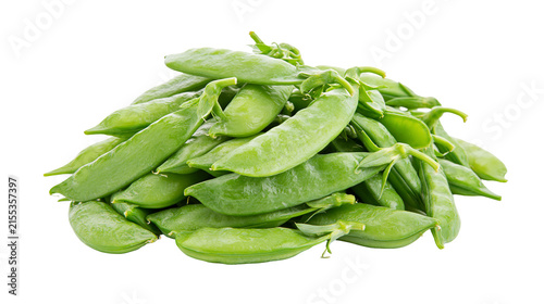 Fotografía Heap of fresh green snow peas, isolated on transparent background