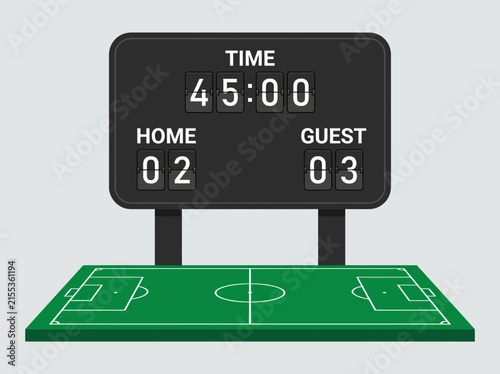 Konstfotografi Digital Soccer Scoreboard with Pitch Vector Illustration for Sports Match Concep