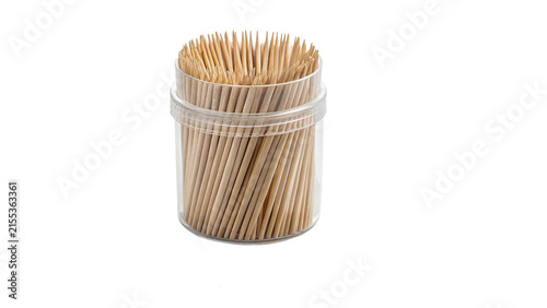 Bild auf Leinwand Wooden toothpicks inside a plastic container isolated on transparent background