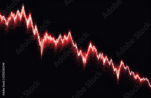 Abstract red sound wave or financial graph declining on black background