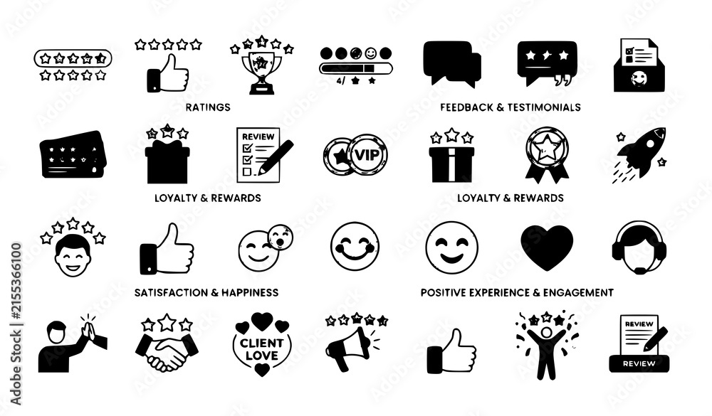 Fototapeta premium Customer Feedback and Loyalty Icons Vector Illustration Set