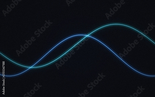 Two intersecting glowing blue and cyan light waves forming a sine curve pattern on black