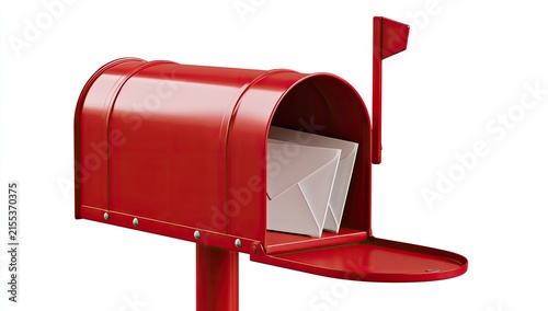 Classic Red American Mailbox with Flag and Letters Inside.