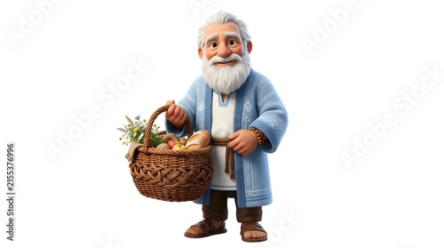 Friendly Elderly Gardener Holding Basket of Fresh Vegetables in Rustic Country Style