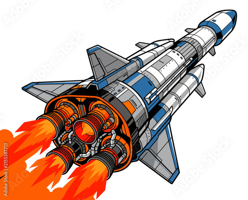 Powerful Space Rocket Launching with Multiple Engines 
