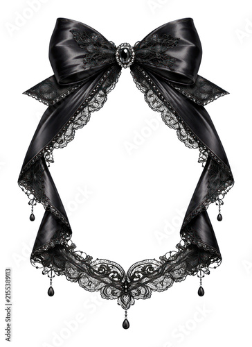 PNG Elegant black satin and lace gothic necklace with bow
