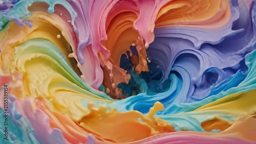 Vibrant liquid paint swirls in a colorful abstract artistic composition