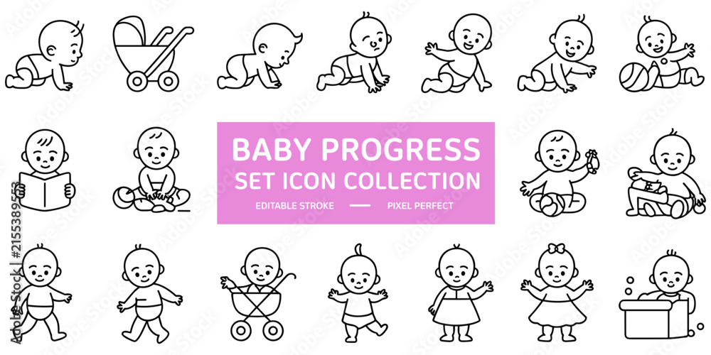Fototapeta premium Baby progress collection set featuring line of infants in various stages of development on a pink background