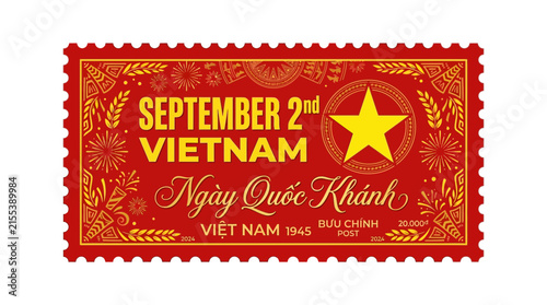 Cuadro en lienzo Vietnam Independence Day Stamp Illustration