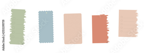 Set of colorful paper notes with checklists and creative torn edges for planning and reminders