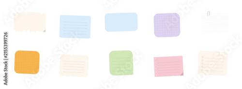 Set of colorful sticky notes and paper memo pads for reminders and school or office planning