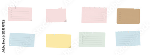 Set of colorful sticky notes and paper memo cards with lines and checkboxes for task lists