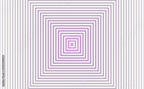 Abstract geometric background with concentric squares and vertical stripes in purple and white optical illusion pattern
