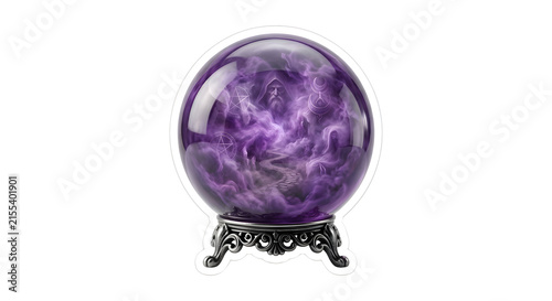 Cuadro en lienzo Mystical purple crystal ball with wizard and magical smoke
