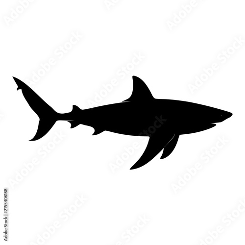 Shark silhouette vector icon, black predatory fish shape on white background, marine wildlife graphic element