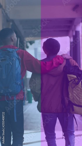 Animation of back view of gay couple walking on street