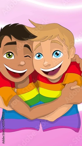 Animation of cartoon gay couple on pink background