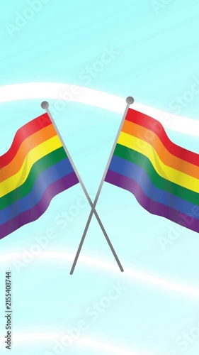 Animation of rainbow flags over blue background