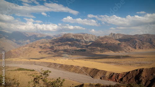 Photography Panoramic view of vast Panj river valley and arid mountains in Badakhshan along