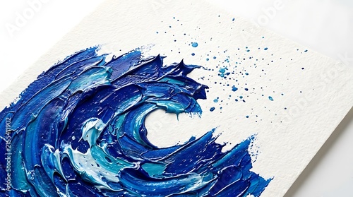 Oil painting of a blue ocean wave with textured brushstrokes