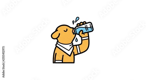 Obraz na plátně Cute character drinking water from a plastic bottle