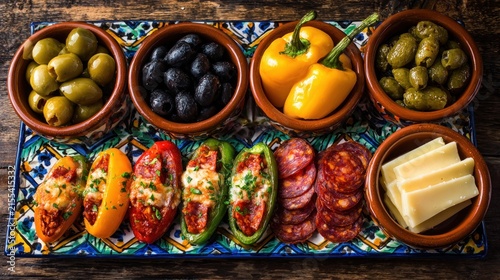 Variety of appetizers on serving platter for culinary display and gastronomy