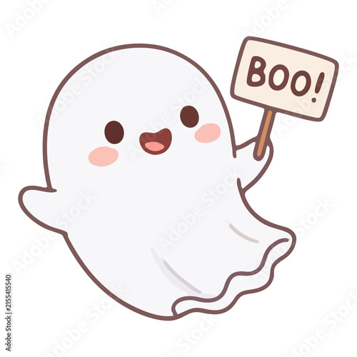 Floating Ghost Holding Boo Sign Kawaii Halloween