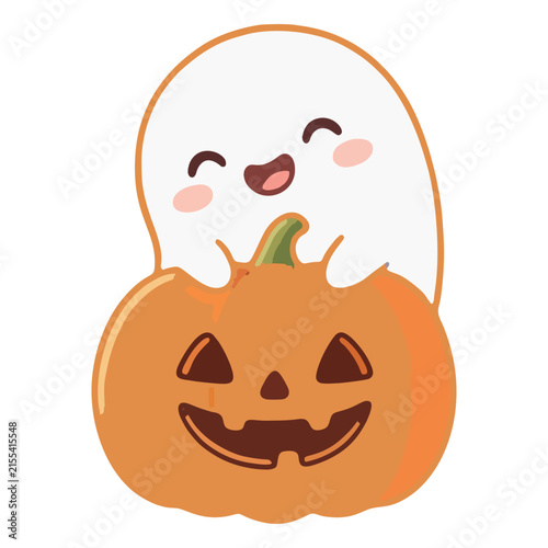 Happy Ghost Hugging Pumpkin Kawaii Halloween